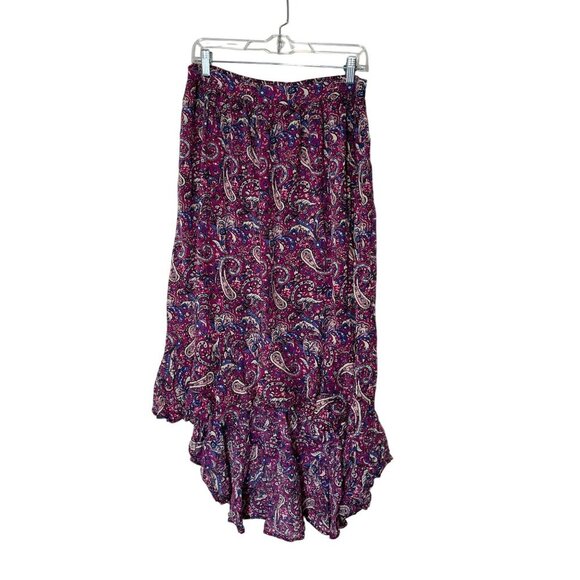Nanette Lepore Purple & Blue Asymmetrical Paisley Cotton Blend Women's Skirt L - Picture 2 of 10